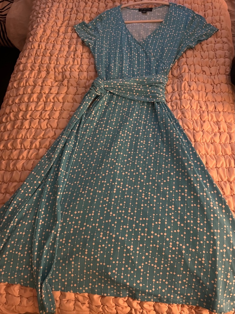 Polka-Dot Wrap Maxi Dress in Teal